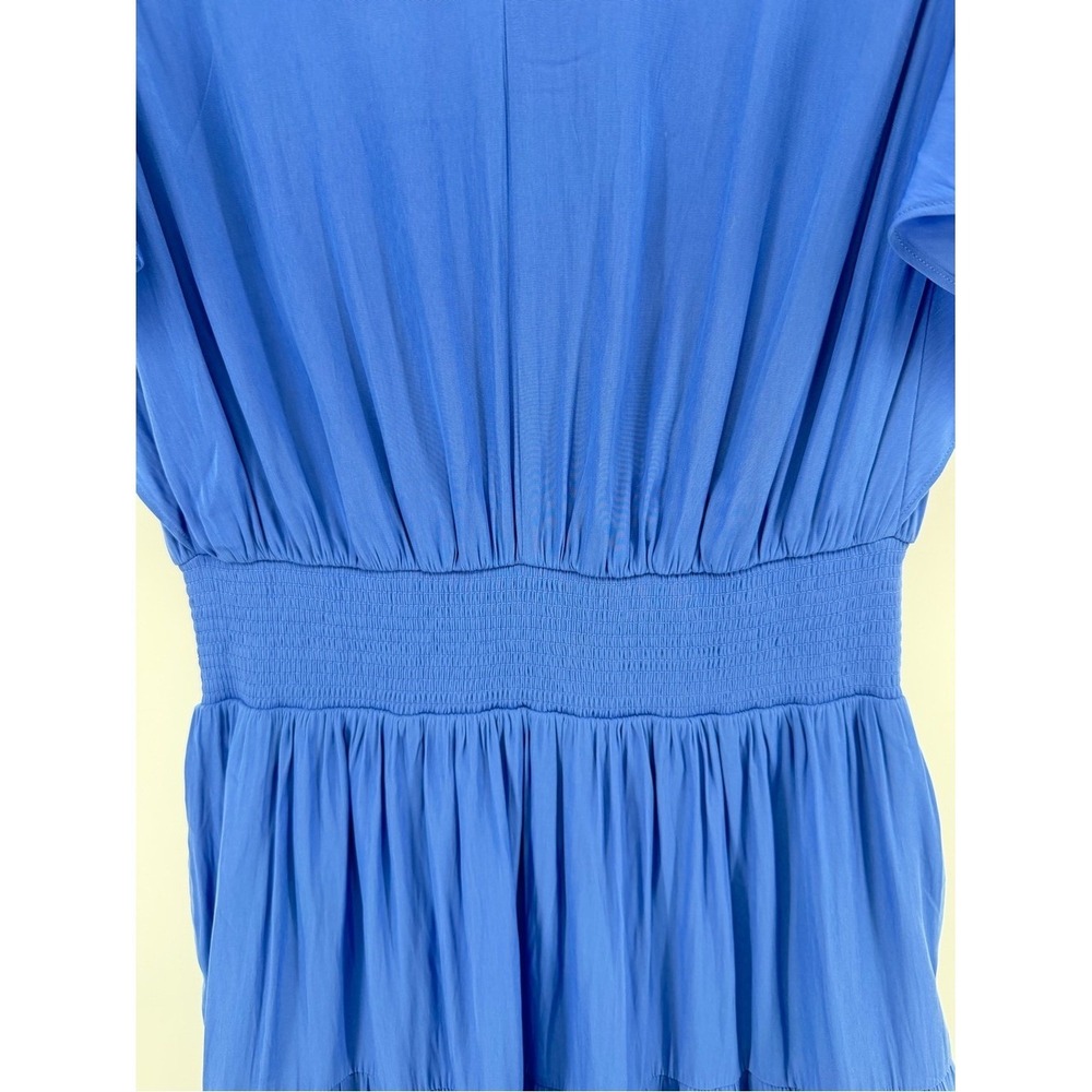 Chico's Blue Smocked Waist Tiered Maxi Dress Flutter Sleeve Size 00 US‎ 2 - Picture 7 of 11